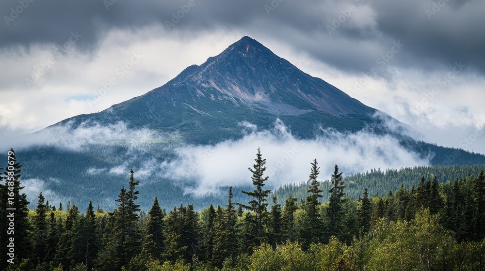 Obraz premium mountain peak partially obscured by clouds