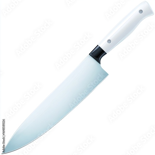Sharp, long chef's knife with white handle
