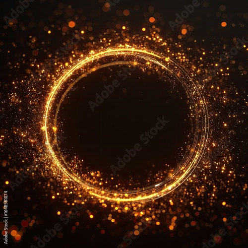 Gold glitter ring on black background