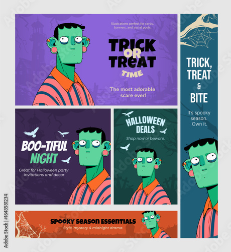 Halloween Zombie Promo Banners – Funny Green Monster for Spooky Season Ads