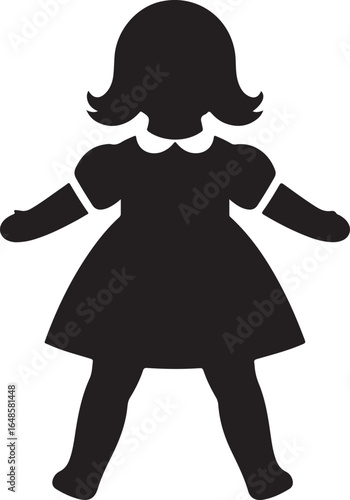Silhouette of a Little Girl in a Dress Isolated on White Background Illustration