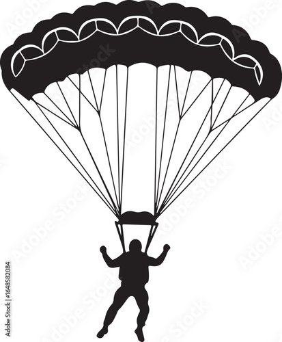 Silhouette of Skydiver with Parachute on White Background High Flying Adventure Sport and Recreation Concept Extreme Sports and Freefall Illustration