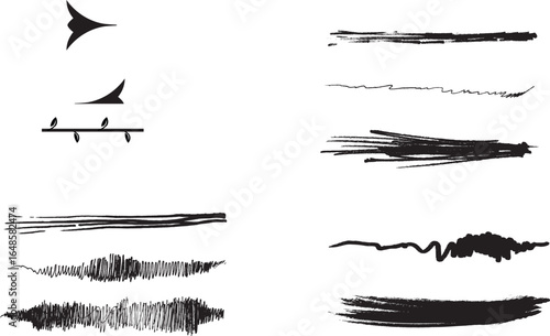 Creative Brush Strokes and Line Art: A collection of dynamic brush strokes and lines, creating a range of textures and effects for graphic design projects.