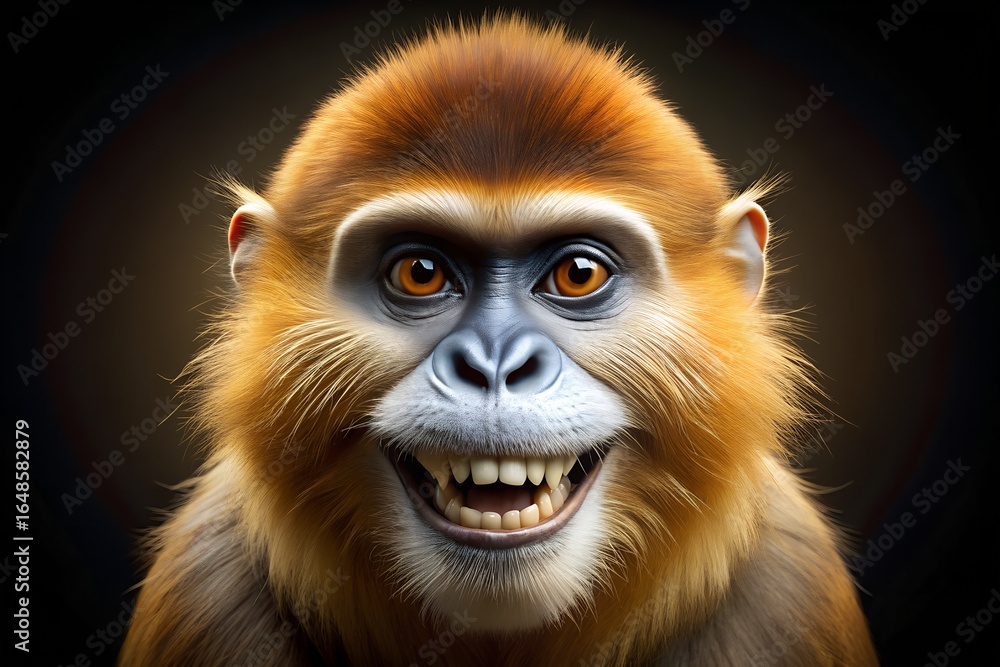Obraz premium Close up portrait of a smiling monkey with brown fur and big eyes