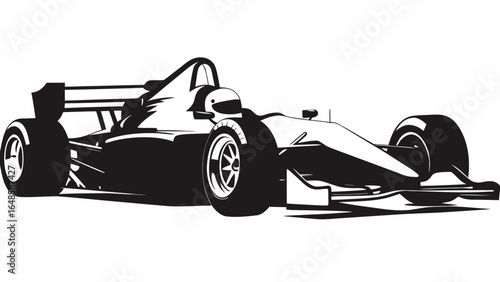 A Black and White Side View of a Formula Racing Car