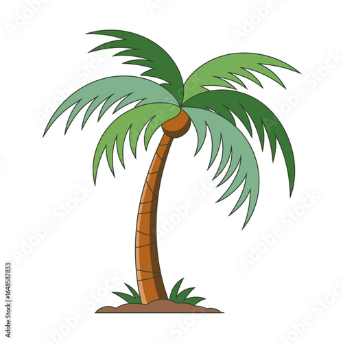 Tropical Palm Tree Illustration with Lush Green Fronds against a White Background Vacation Concept for Summer Adventures and Relaxing Getaways