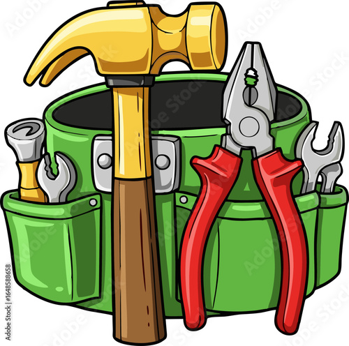Cartoon Tool Belt with Hammer, Pliers, and Wrenches