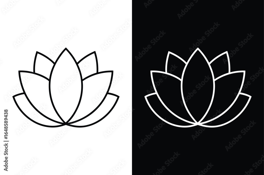 Fototapeta premium Flat Style Lotus Abstract Floral Icon in Continuous Line Art