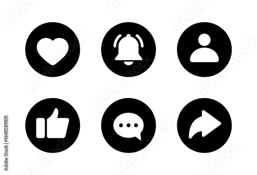 vector icons like, love, comment, share, user, bell