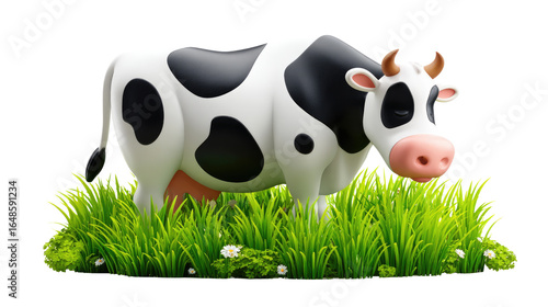Milk Cow in Field: A charming cartoon cow stands gracefully in a lush, green pasture.