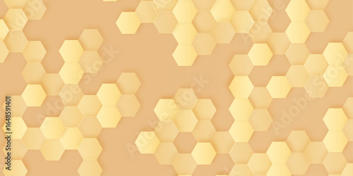 A futuristic and scientific-themed background composed of interconnected hexagonal cells intricate grid-like pattern with a glowing or volumetric effect with different color.