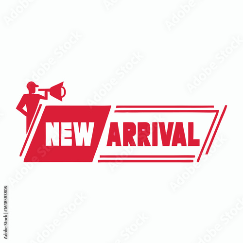 Red person with megaphone announcing new arrival announcement business