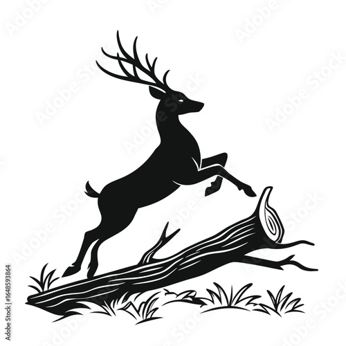 Cartoon deer silhouette vector with antlers isolated on white, perfect for Christmas or nature illustrations