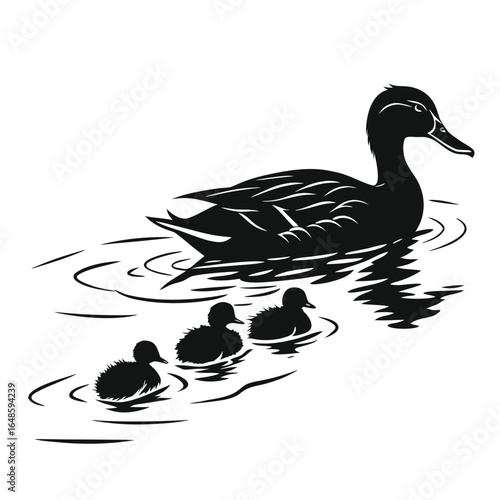 Duck with ducklings in nature near water