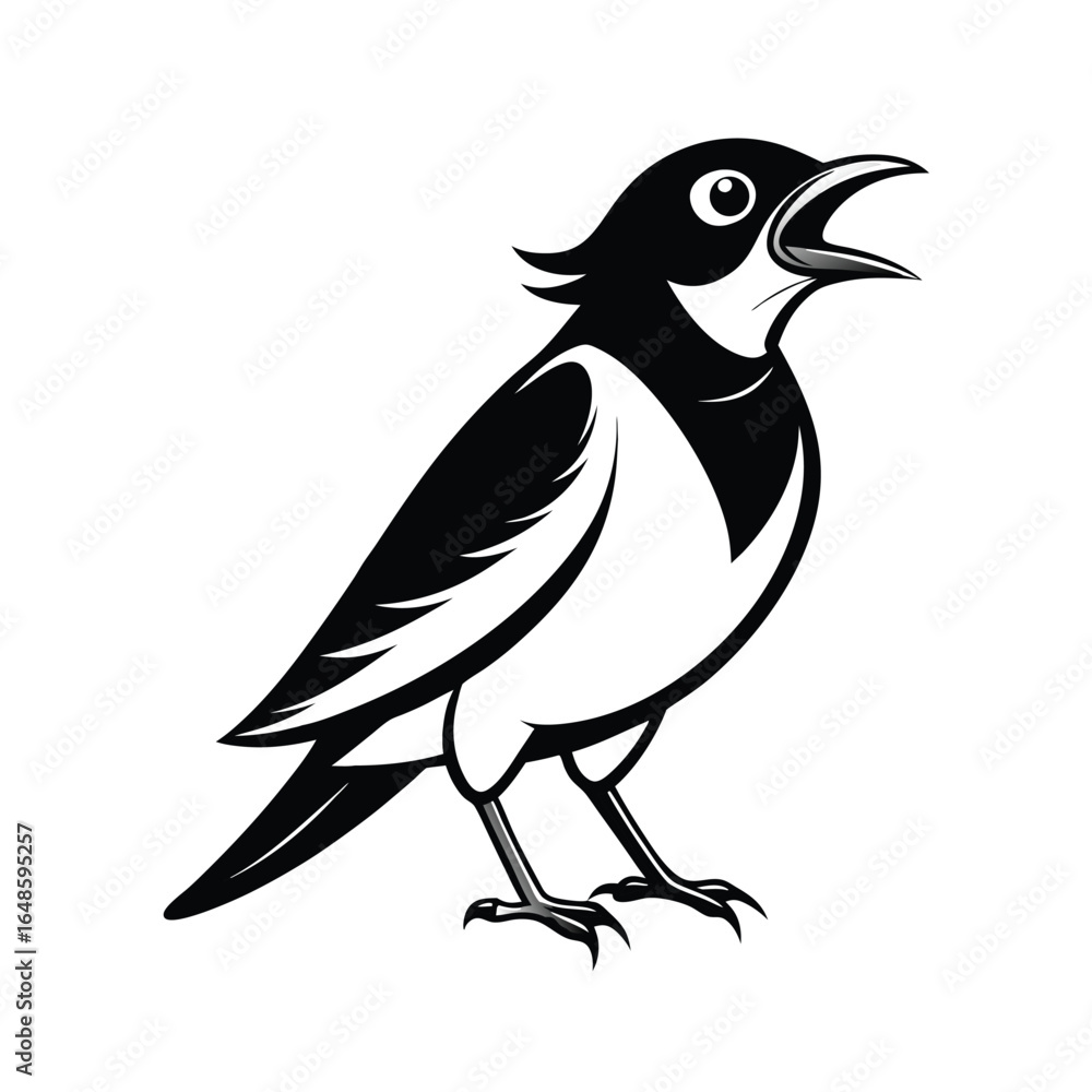 Obraz premium Elegant line art illustration of a mynah bird vocalizing clearly on a pristine white background