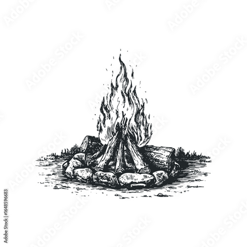 Sketchy Campfire with Flames and Logs