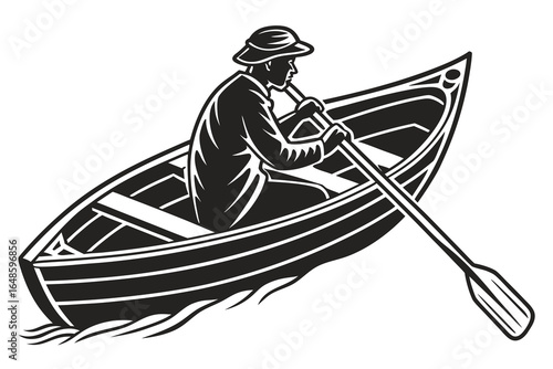 Man Rowing Boat Silhouette