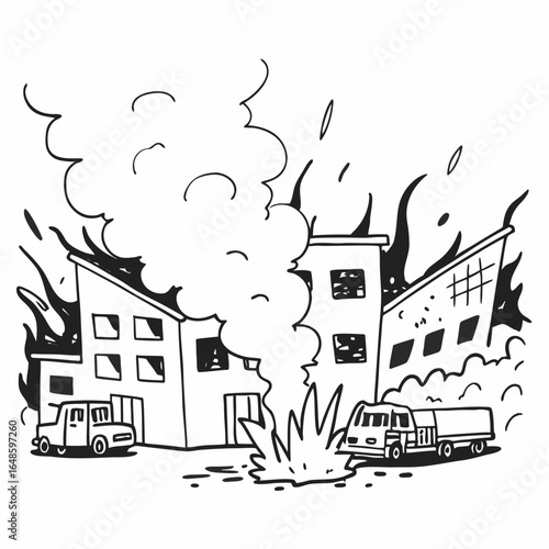 Burning Building Scene Illustration