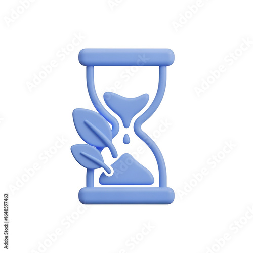Stylized sand timer with leaves, rendered in a blue pastel shade on a transparent background.
