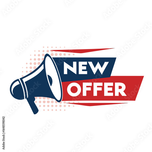 Megaphone announcing new offer with red and blue design announcement