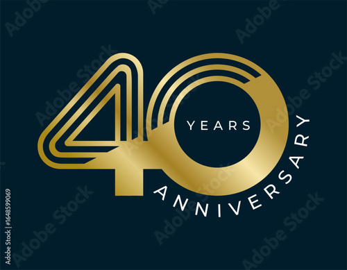40 Years Anniversary design vector illustration. Unique 40 years logo design template. In gold color