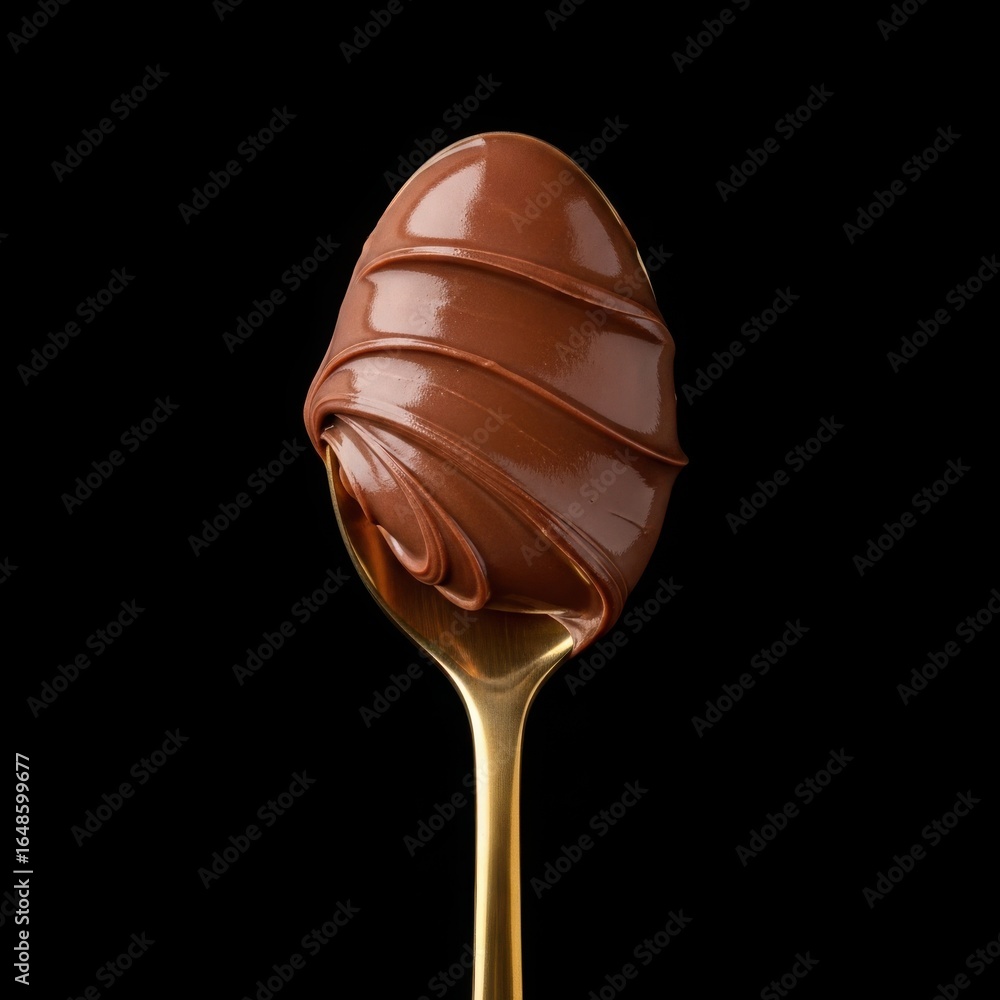 Obraz premium Rich chocolate drizzled over a spoon against a dark background
