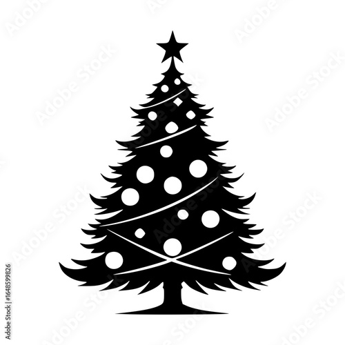 Black Christmas Tree Silhouette with Ornaments