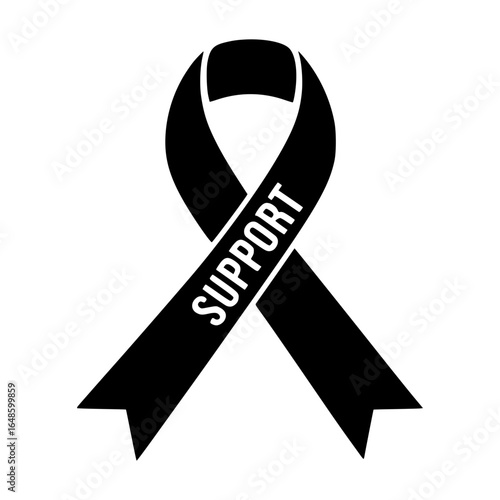 Black Support Ribbon Icon - Minimalist Design