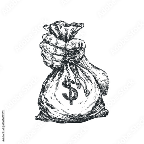 Hand firmly grips a money bag with a dollar symbol