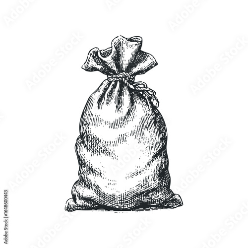 Black and White Sketch of a Tied Canvas Drawstring Bag