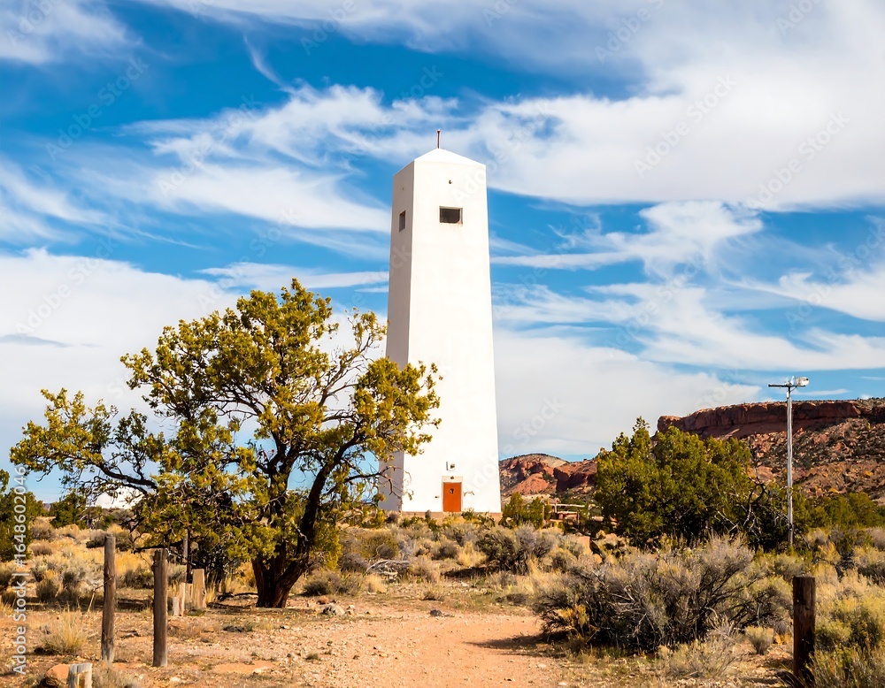 Obraz premium White tower in desert landscape (1)