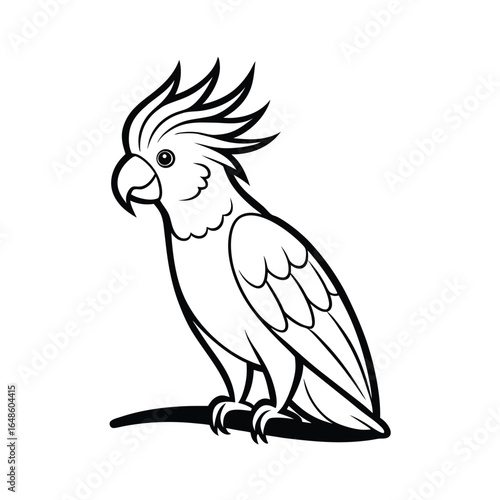Elegant line art illustration of a roseate cockatoo perched gracefully on a branch