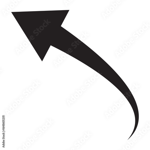 Black curve arrow icon on white background. Stylish black arrow vector. Arrow icon for web site, logo, app. Arrow indicated the direction symbol vector. Curved arrow sign icon.