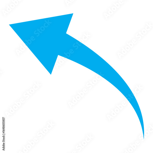 Blue curved arrow icon on white background. Stylish blue arrow vector.  Arrow icon for web site, logo, app. Arrow indicated the direction symbol vector. Curved arrow sign icon. Curved arrows vector. 