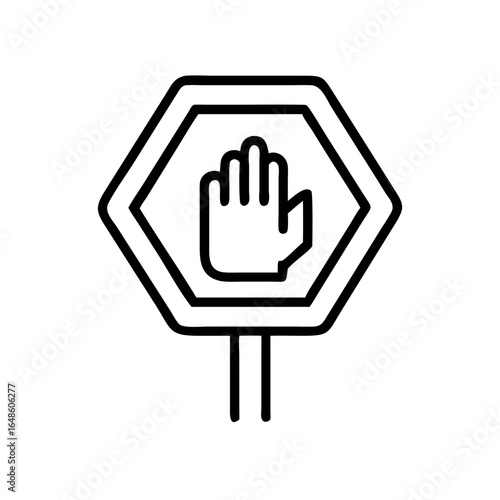 Stop sign with hand symbol in simple line illustration  