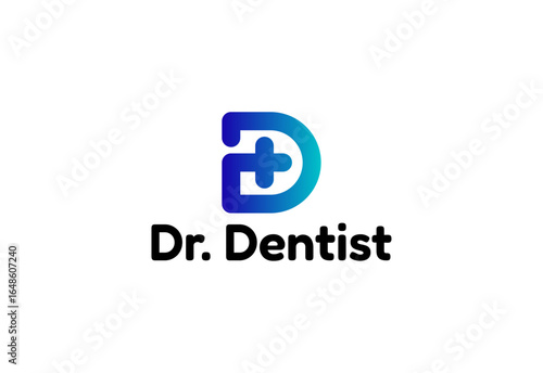 Logo letter D with symbol medical plus, Creative template for hospital and healthcare.
