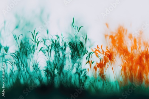 Abstract, vibrant, teal and orange, plant-like forms
