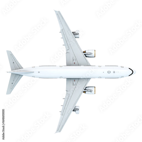 Overhead View of White Airplane Isolated on Transparent Background