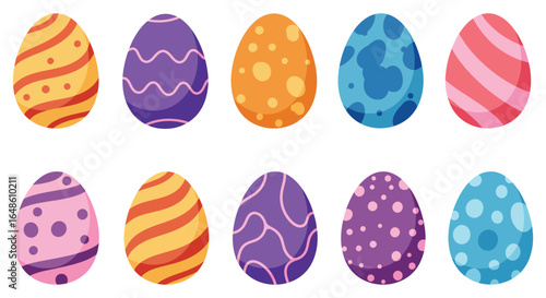 Cheerful collection of colorful decorated Easter eggs for holiday celebrations