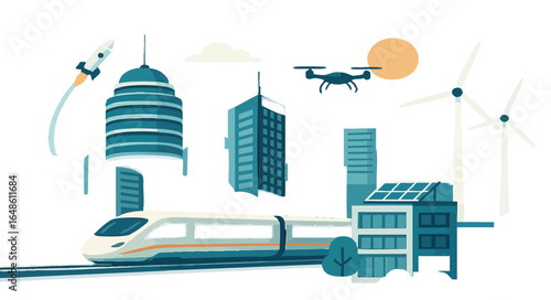 Futuristic Advanced Civilization Vector Illustration