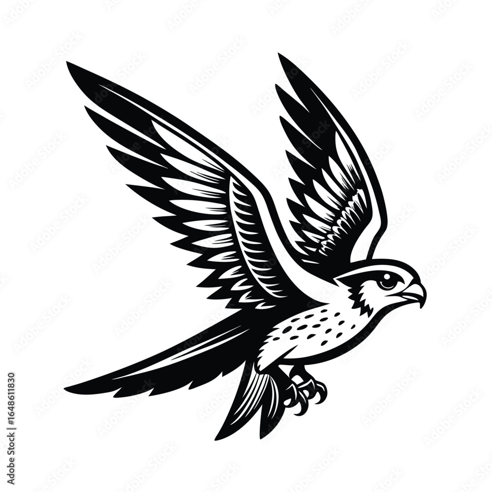 Fototapeta premium Dynamic swift falcon in mid flight with wings spread rendered in a clean line art style for advertising banners