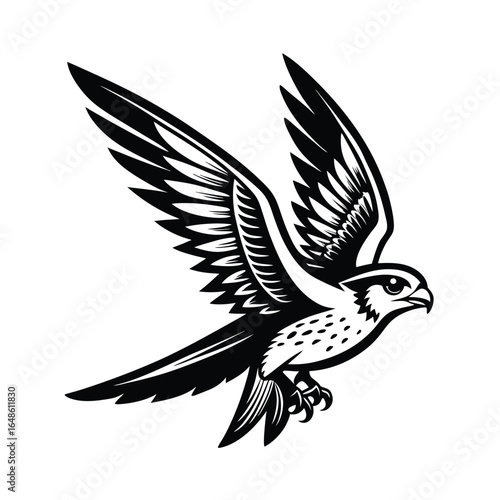 Dynamic swift falcon in mid flight with wings spread rendered in a clean line art style for advertising banners