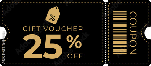 Wallpaper Mural Modern 25% off discount coupon in black and gold. Sleek, minimal, and stylish voucher ideal for sales, offers, e-commerce, promotions, and retail marketing campaigns. Torontodigital.ca