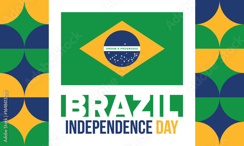 Brazil Independence Day. Happy national holiday. Freedom day. Celebrate annual in September 7. Brazil flag. Patriotic brazilian design. Poster, card, banner, template, background. Vector illustration
