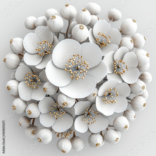 White Flowers with Gold Centers Minimalist Floral Arrangement