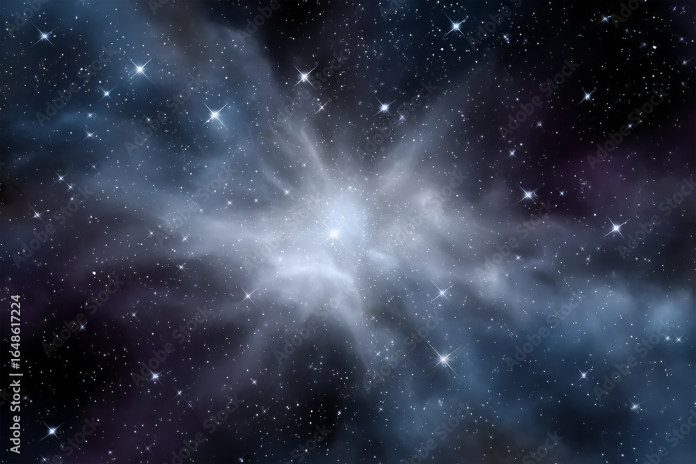 Naklejka premium Cosmic nebula with swirling clouds of gas and bright stars, creating a stunning visual display of deep space, representing the beauty and mystery of the universe
