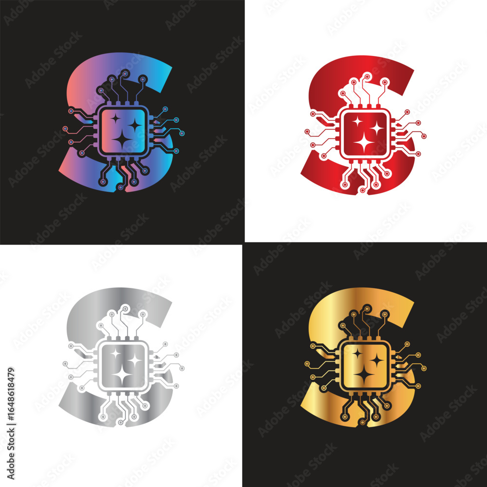 Fototapeta premium Letter S logo, S logo, AI logo set, modern and minimal design, tech-inspired, colorful icons and symbols, suitable for artificial intelligence, innovation, branding, startups, and digital identity.