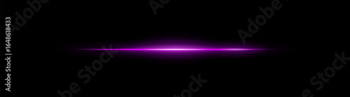 Narrow beam. Thin glowing horizontal stripe with smooth fade on black background. Suitable for digital design, laser, and motion visuals.