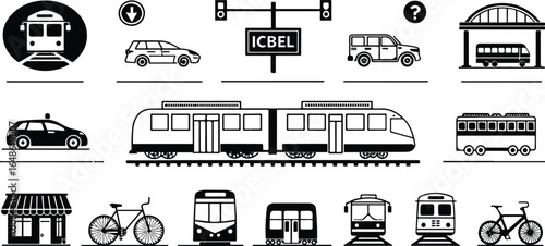 Black and white icons of different vehicles showcasing a variety of transportation options for urban and rural settings