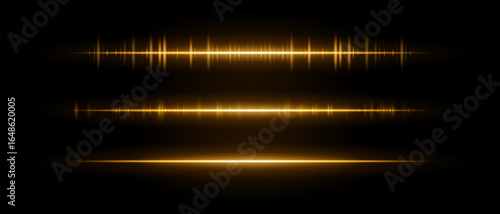Audio beam set icon. Three glowing frequency bars with different intensity and rhythm. Suited for sound interface, tech visuals or music waveform design.